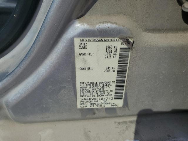 1N4BL4CVXKC184742 - 2019 NISSAN ALTIMA SR ვერცხლისფერი ფოტო 12