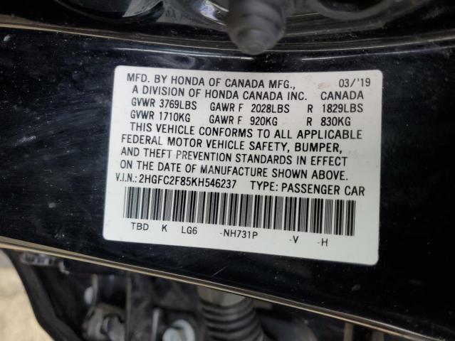 2HGFC2F85KH546237 - 2019 HONDA CIVIC SPORT 黑色 照片 12
