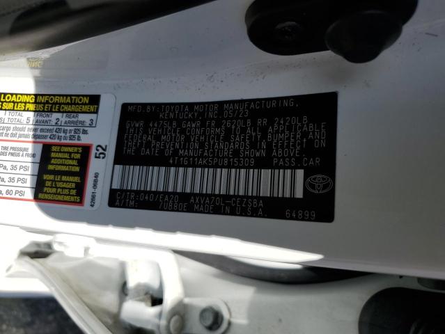 4T1G11AK5PU815309 - 2023 TOYOTA CAMRY SE NIGHT SHADE WHITE photo 12
