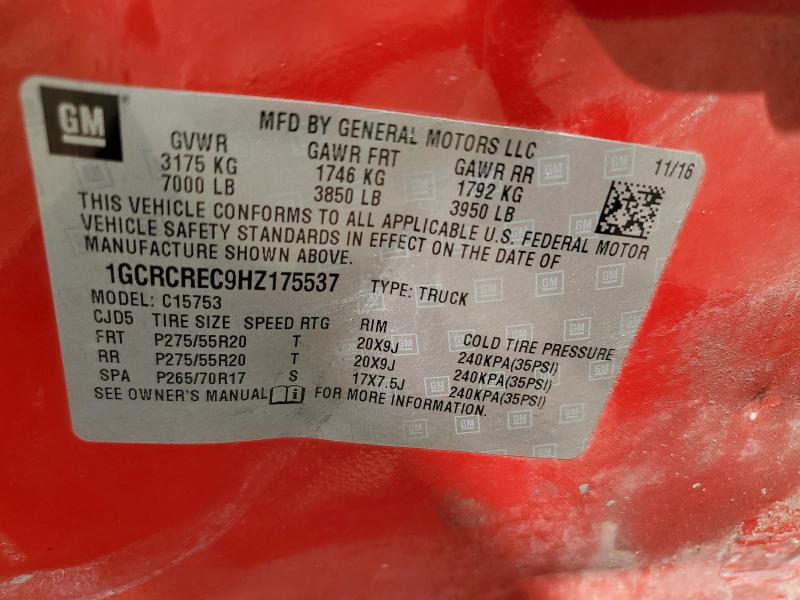 1GCRCREC9HZ175537 - 2017 CHEVROLET SILVERADO C1500 LT RED photo 12