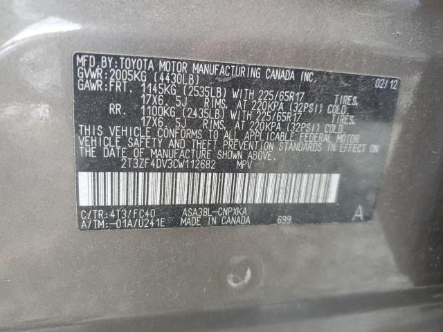 2T3ZF4DV3CW112682 - 2012 TOYOTA RAV4 GRAY photo 13