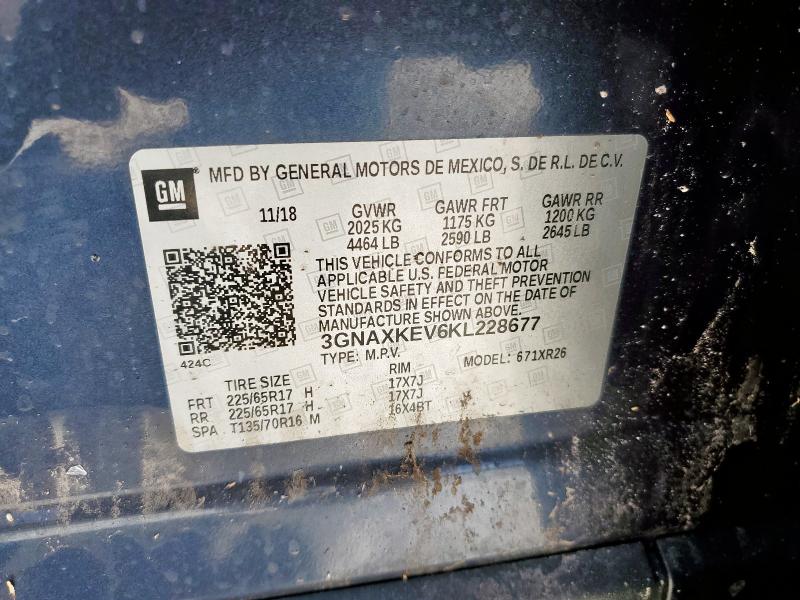 3GNAXKEV6KL228677 - 2019 CHEVROLET EQUINOX LT Niebieski zdjęcie 13