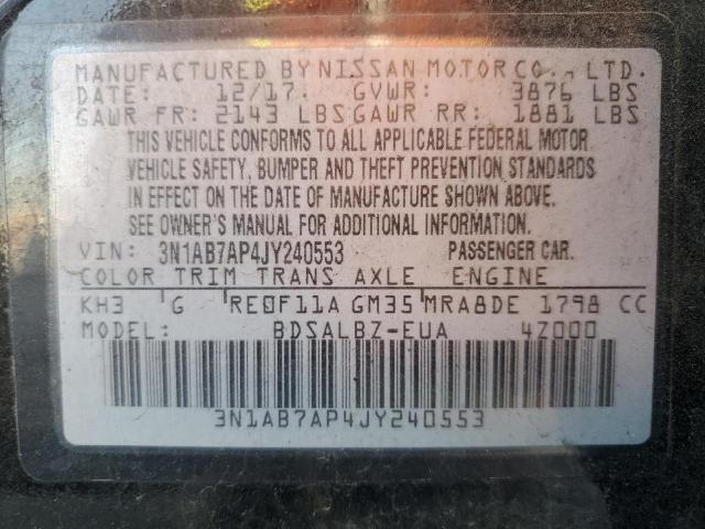 3N1AB7AP4JY240553 - 2018 NISSAN SENTRA S 黑色 照片 12