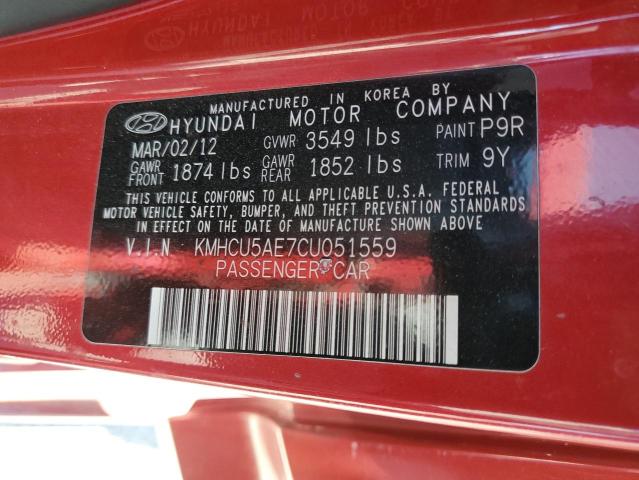 KMHCU5AE7CU051559 - 2012 HYUNDAI ACCENT GLS წითელი ფოტო 13