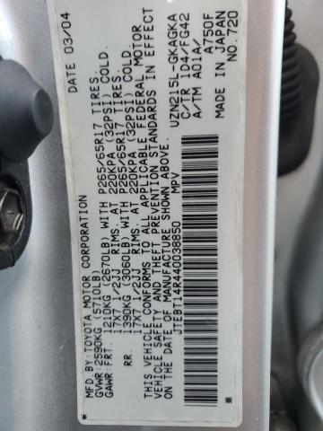JTEBT14R440038850 - 2004 TOYOTA 4RUNNER SR5 SILVER photo 13