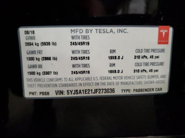 5YJSA1E21JF273036 - 2018 TESLA MODEL S BLACK photo 12