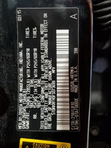 5TDKKRFH0FS073699 - 2015 TOYOTA HIGHLANDER XLE Qara foto 12