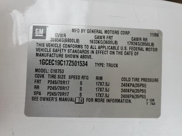 1GCEC19C17Z501534 - 2007 CHEVROLET SILVERADO C1500 白色 照片 12