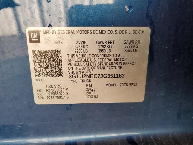 3GTU2NEC7JG551163 - 2018 GMC SIERRA K1500 SLT BLUE photo 12