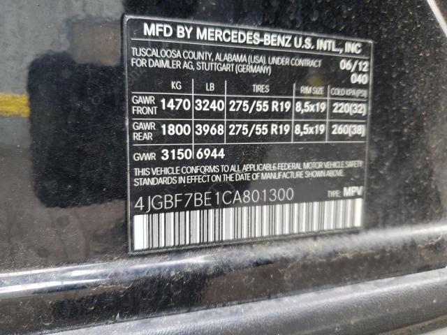 4JGBF7BE1CA801300 - 2012 MERCEDES-BENZ GL 450 4MATIC BLACK photo 13