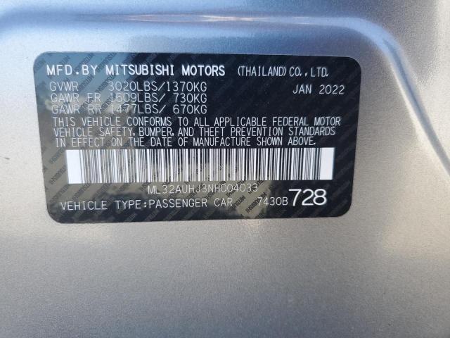 ML32AUHJ3NH004033 - 2022 MITSUBISHI MIRAGE ES 灰色 照片 12