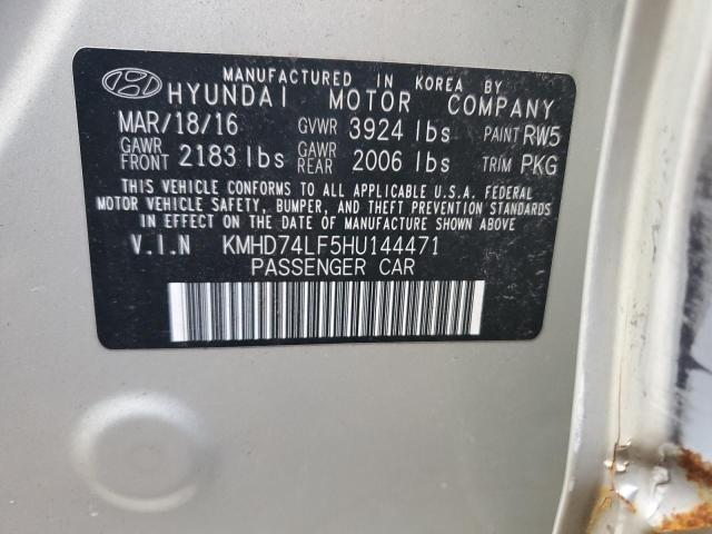 KMHD74LF5HU144471 - 2017 HYUNDAI ELANTRA SE CREAM photo 12