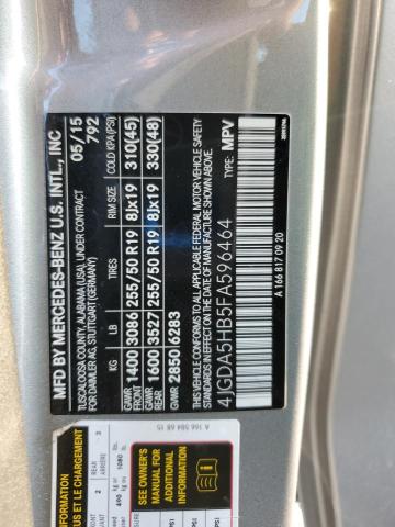 4JGDA5HB5FA596464 - 2015 MERCEDES-BENZ ML 350 4MATIC GRAY photo 13