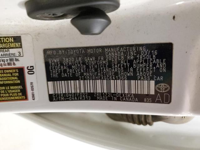 2T1BURHEXGC641366 - 2016 TOYOTA COROLLA L WHITE photo 13
