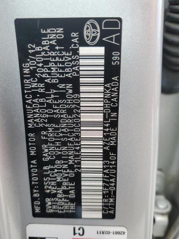 2T1LE4EE3DC022709 - 2013 TOYOTA COROLLA MA S SILVER photo 12