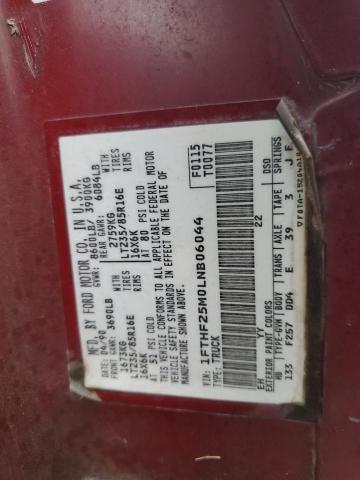 1FTHF25M0LNB06044 - 1990 FORD F250 BURGUNDY photo 12