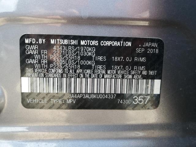 JA4AP3AU8KU004337 - 2019 MITSUBISHI OUTLANDER SPORT ES Сірий фото 13