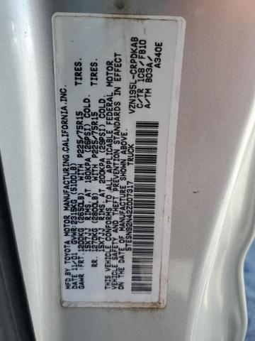 5TESN92N42Z007317 - 2002 TOYOTA TACOMA XTRACAB PRERUNNER ვერცხლისფერი ფოტო 12