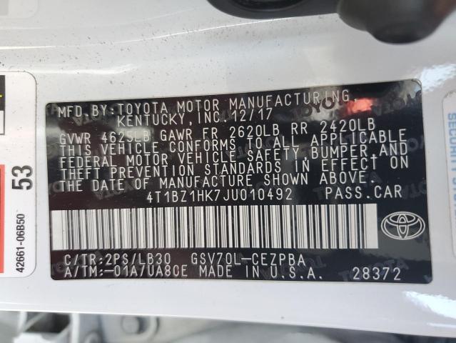 4T1BZ1HK7JU010492 - 2018 TOYOTA CAMRY XSE WHITE photo 12