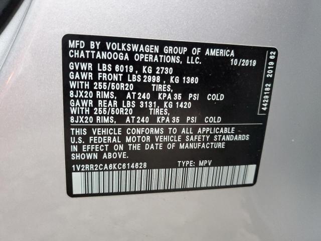 1V2RR2CA6KC614628 - 2019 VOLKSWAGEN ATLAS SEL SILVER photo 13