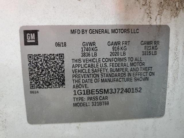 1G1BE5SM3J7240152 - 2018 CHEVROLET CRUZE LT თეთრი ფოტო 12