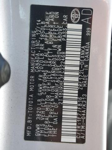 2T1BURHE3FC322468 - 2015 TOYOTA COROLLA L SILVER photo 13