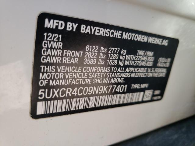 5UXCR4C09N9K77401 - 2022 BMW X5 SDRIVE 40I WHITE photo 13