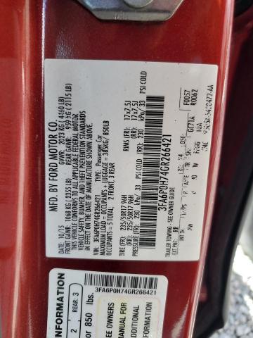 3FA6P0H74GR266421 - 2016 FORD FUSION SE RED photo 12