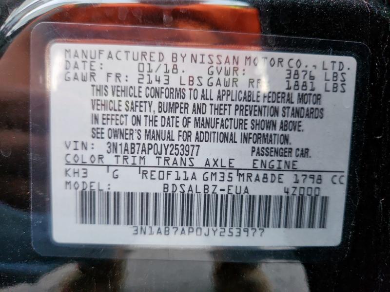 3N1AB7AP0JY253977 - 2018 NISSAN SENTRA S BLACK photo 12