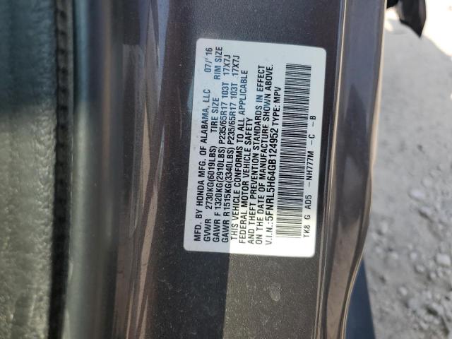 5FNRL5H64GB124952 - 2016 HONDA ODYSSEY EXL GRAY photo 12