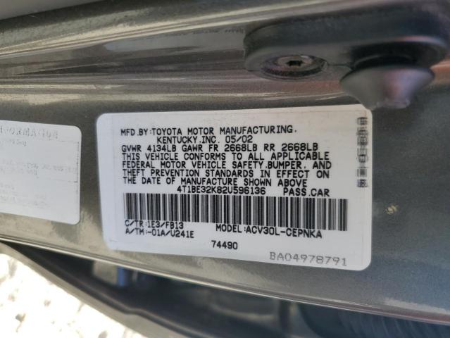 4T1BE32K82U596136 - 2002 TOYOTA CAMRY LE GRAY photo 13