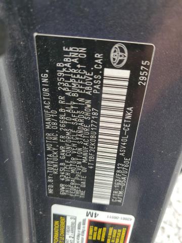 4T1BF3EK0BU177187 - 2011 TOYOTA CAMRY BASE GRAY photo 12