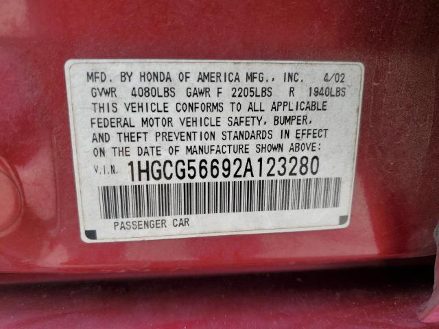 1HGCG56692A123280 - 2002 HONDA ACCORD EX RED photo 13