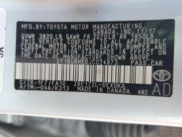 2T1BURHE0JC024873 - 2018 TOYOTA COROLLA L 银色 照片 12