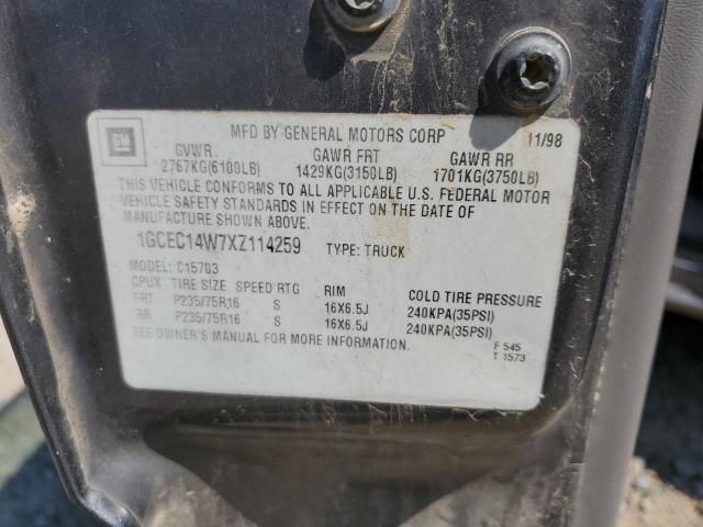 1GCEC14W7XZ114259 - 1999 CHEVROLET SILVERADO C1500 灰色 照片 12