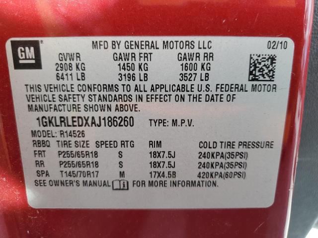 1GKLRLEDXAJ186260 - 2010 GMC ACADIA SLE RED photo 13