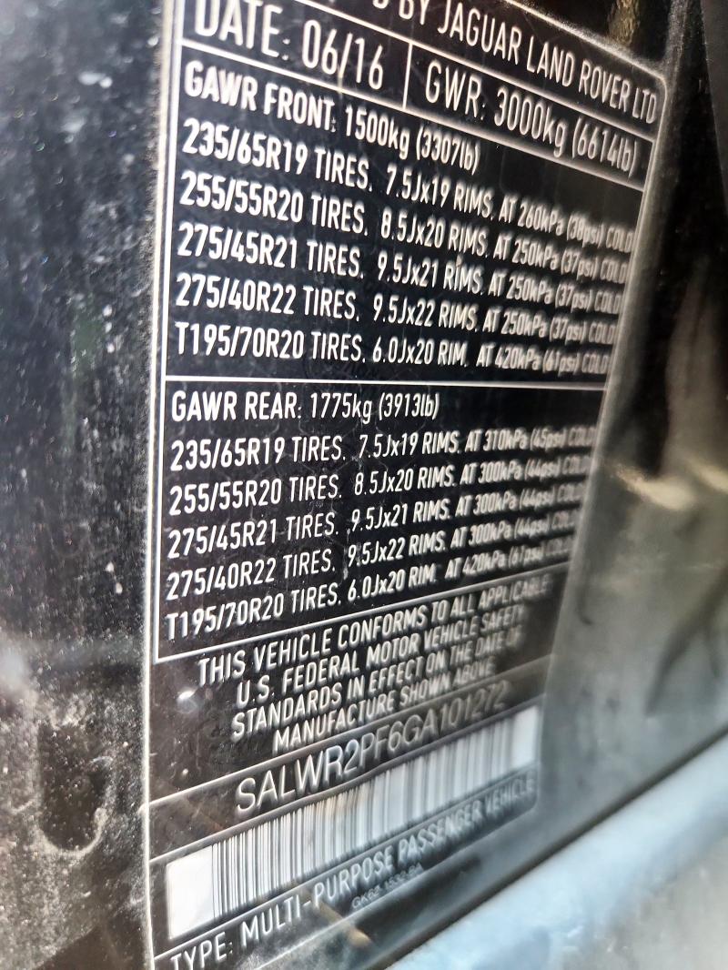 SALWR2PF6GA101272 - 2016 LAND ROVER RANGE ROVE HSE BLACK photo 14