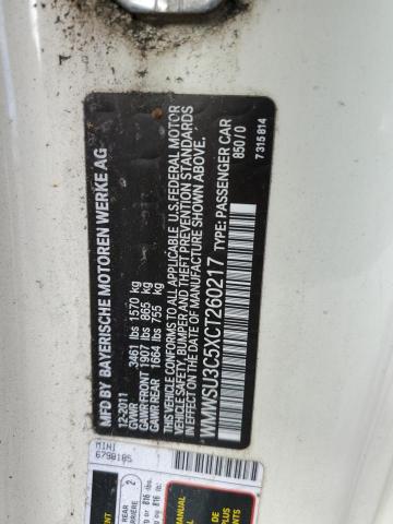 WMWSU3C5XCT260217 - 2012 MINI COOPER 白色 照片 12