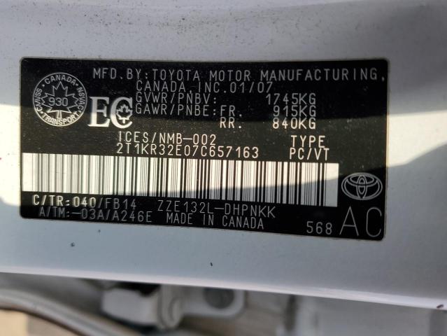 2T1KR32E07C657163 - 2007 TOYOTA COROLLA MATRIX XR WHITE photo 12