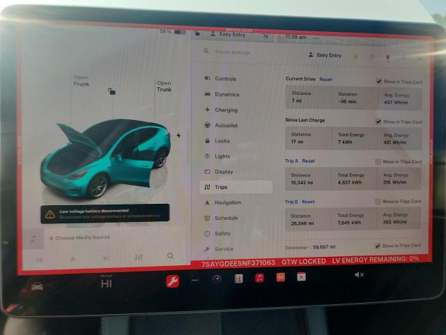 7SAYGDEE5NF371063 - 2022 TESLA MODEL Y Biały zdjęcie 9