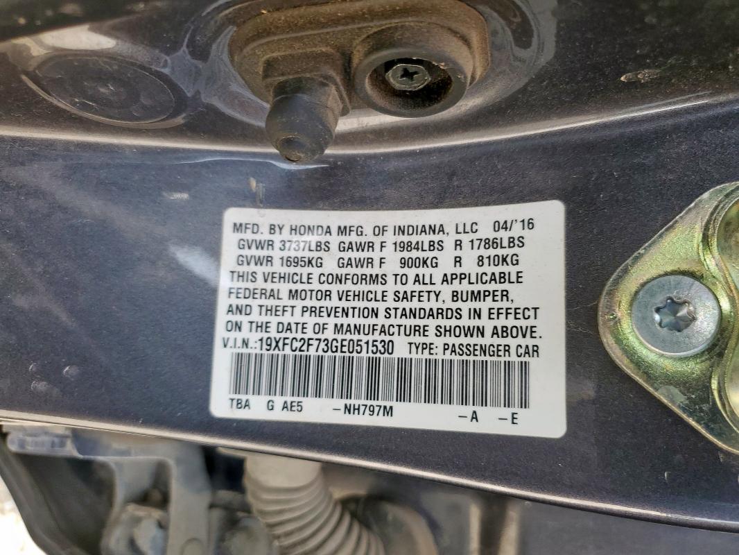 19XFC2F73GE051530 - 2016 HONDA CIVIC EX CHARCOAL photo 12