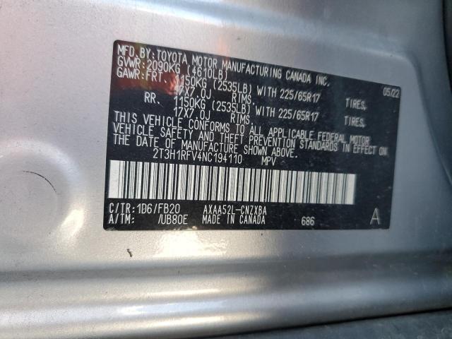 2T3H1RFV4NC194110 - 2022 TOYOTA RAV4 LE SILVER photo 13