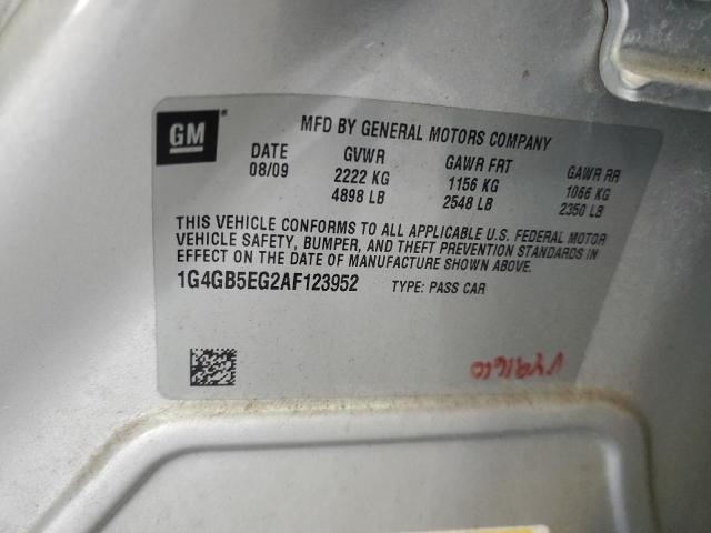 1G4GB5EG2AF123952 - 2010 BUICK LACROSSE CX Gümüş foto 12