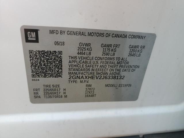 2GNAXHEV2J6338132 - 2018 CHEVROLET EQUINOX LS WHITE photo 13