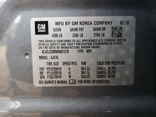 KL4CJCSM9KB891578 - 2019 BUICK ENCORE ESSENCE GRAY photo 12