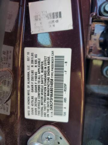 5KBCP3F86AB014058 - 2010 HONDA ACCORD EXL BURGUNDY photo 12