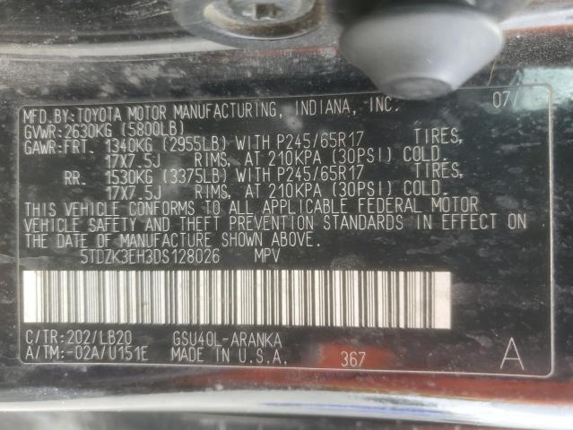 5TDZK3EH3DS128026 - 2013 TOYOTA HIGHLANDER BASE Czarny zdjęcie 13