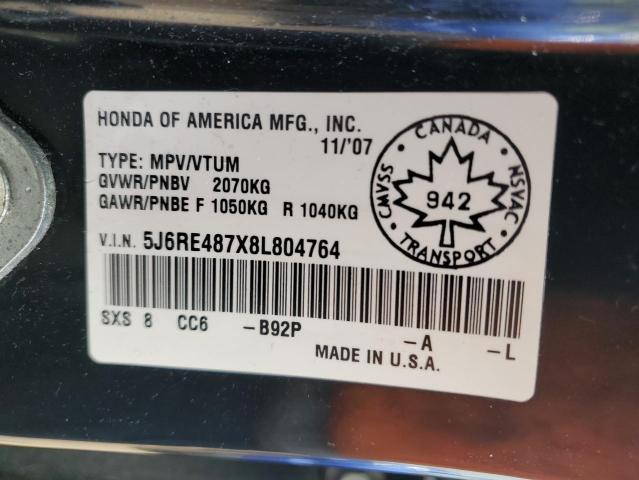 5J6RE487X8L804764 - 2008 HONDA CR-V EXL BLACK photo 13