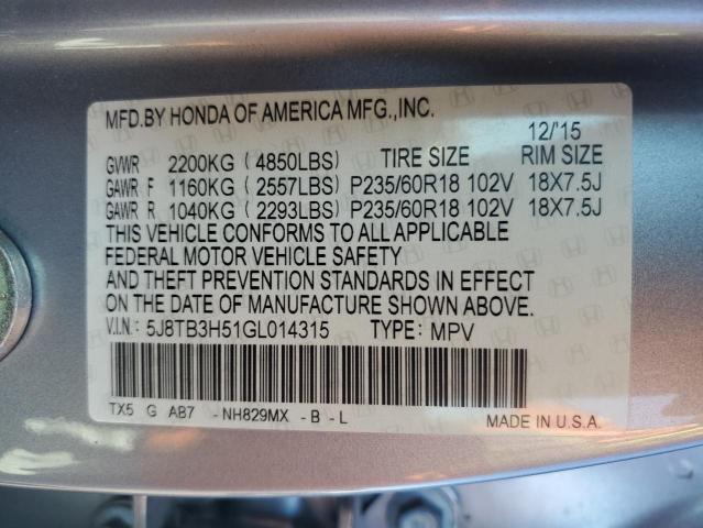 5J8TB3H51GL014315 - 2016 ACURA RDX TECHNOLOGY SILVER photo 13