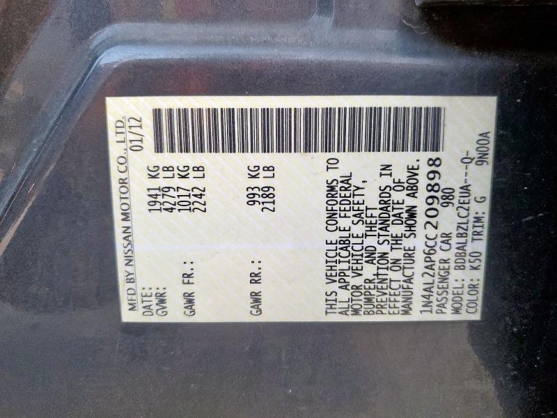 1N4AL2AP6CC209898 - 2012 NISSAN ALTIMA BASE Gri fotoğraf 13